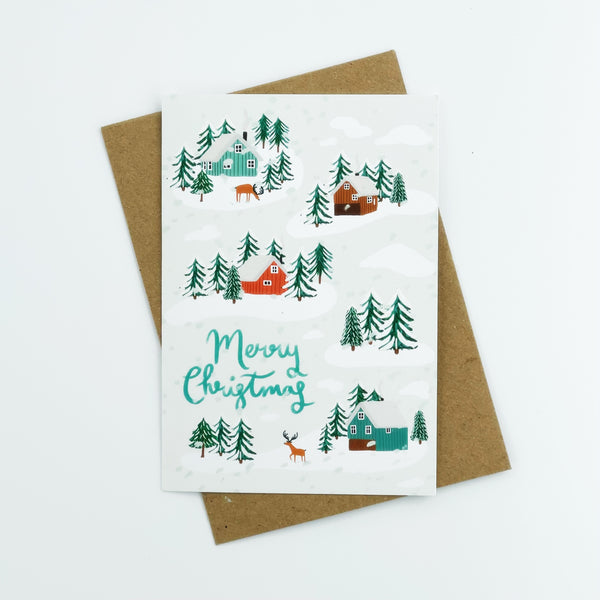 Little Houses in The Snow Christmas Card