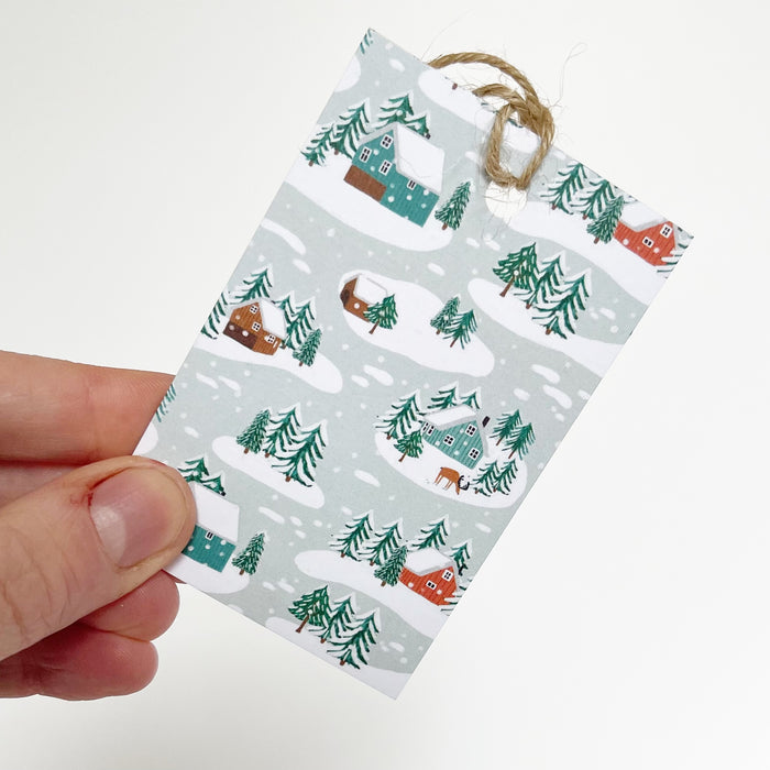 Log Pattern Wrapping Paper Little Log Cabins in the Snow Recyclable Wrapping Paper Set & Tags ...
