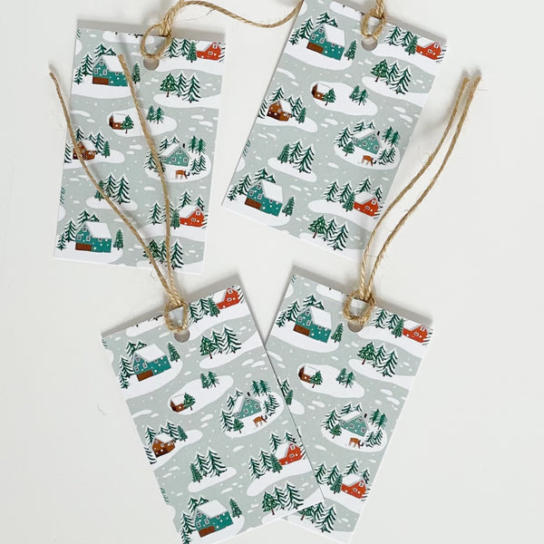 Little Log Cabins in the Snow Gift Tags x 4