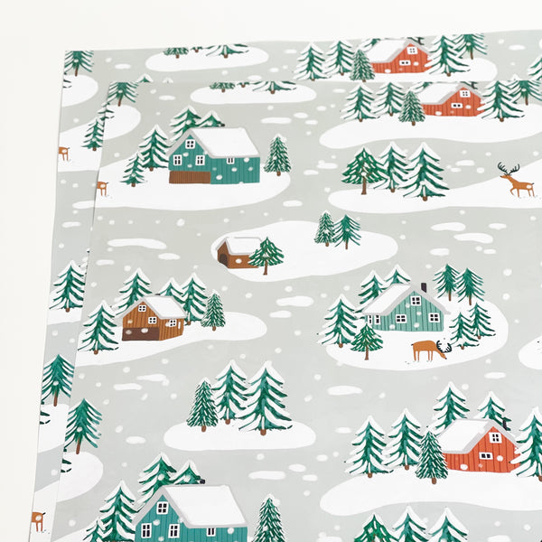 Little Log Cabins in the Snow Recyclable Wrapping Paper Set & Tags
