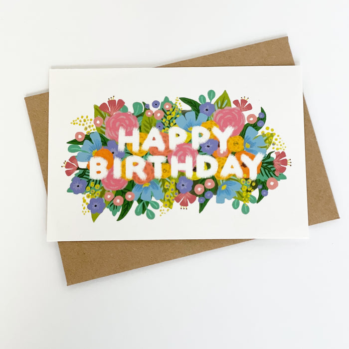 Happy Birthday - Flowers Vintage White