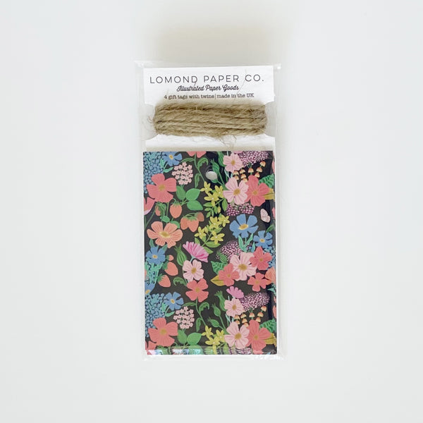 Summer Flowers -  Black Gift Tags x 4
