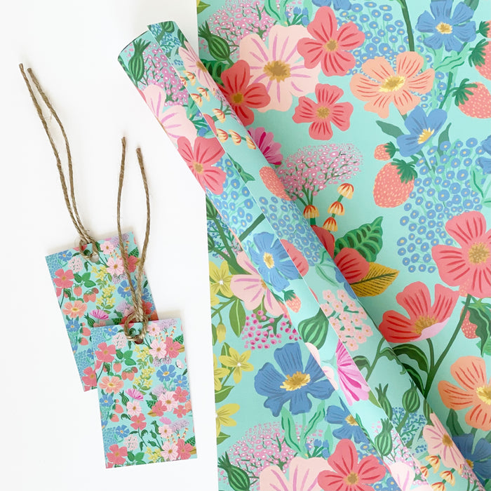 Summer Flowers Green - Eco Friendly Gift Wrap & Tags