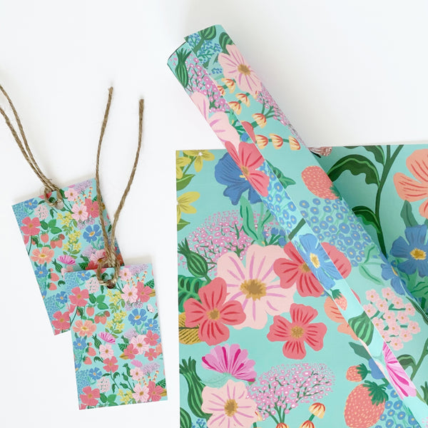 Summer Flowers Green - Eco Friendly Gift Wrap & Tags