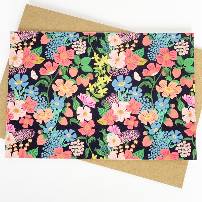 Summer Flowers Black Greeting Card Blank