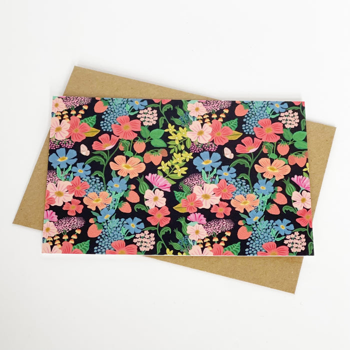 Summer Flowers Black Greeting Card Blank