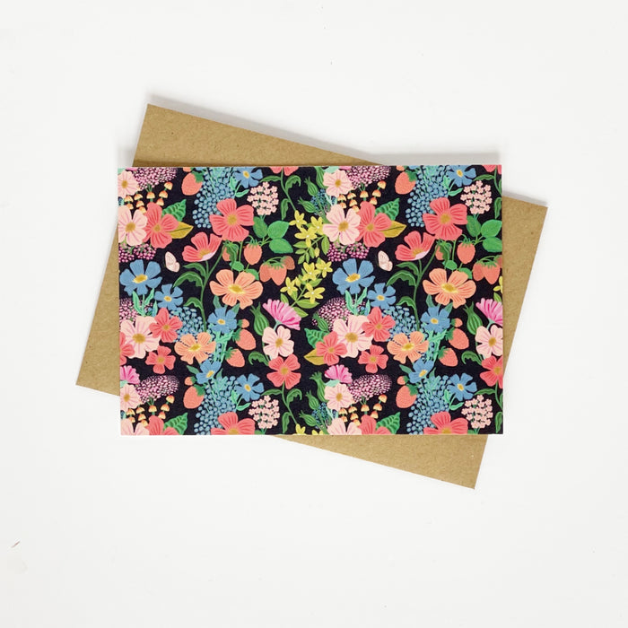 Summer Flowers Black Greeting Card Blank