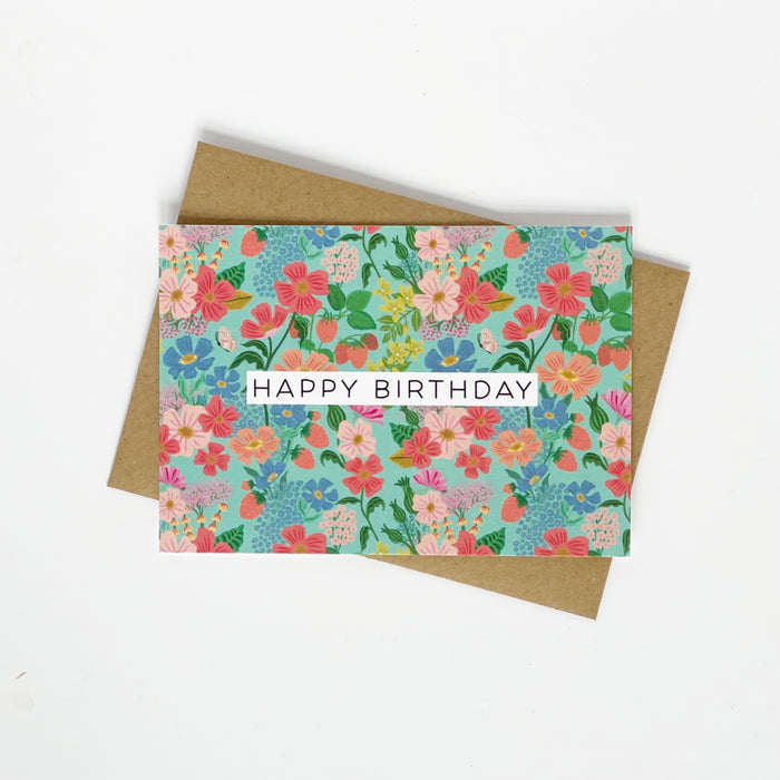 Happy Birthday Summer Flowers Green Greeting Card