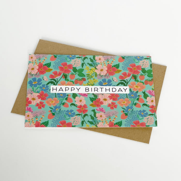 Happy Birthday Summer Flowers Green Greeting Card