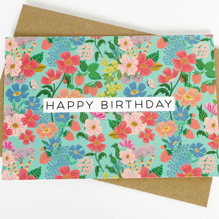 Happy Birthday Summer Flowers Green Greeting Card