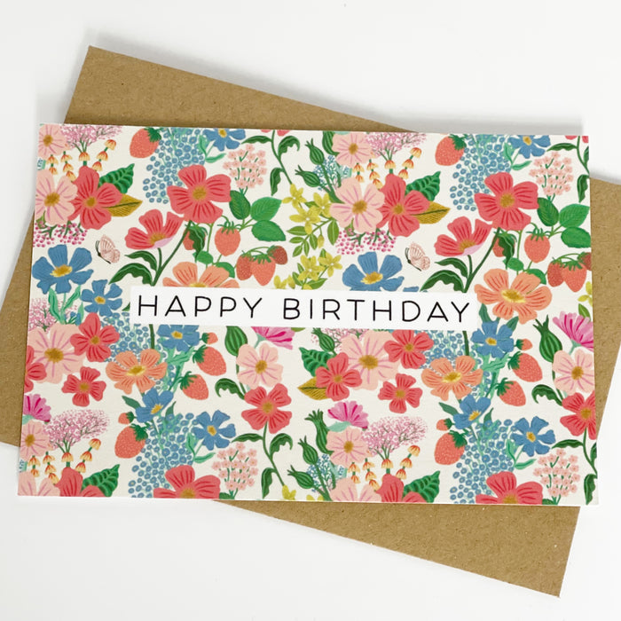 Happy Birthday Summer Flowers Cream Greeting Card