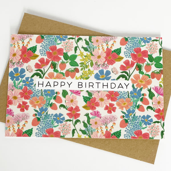 Happy Birthday Summer Flowers Cream Greeting Card