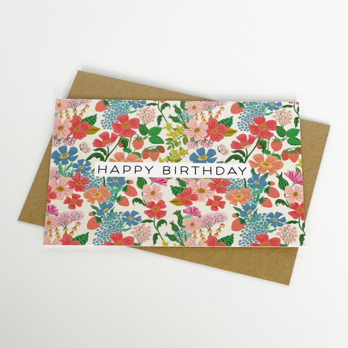 Happy Birthday Summer Flowers Cream Greeting Card