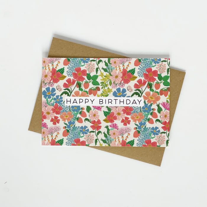 Happy Birthday Summer Flowers Cream Greeting Card