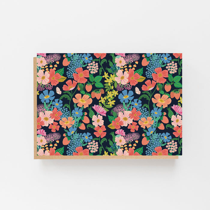 Summer Flowers Black Greeting Card Blank