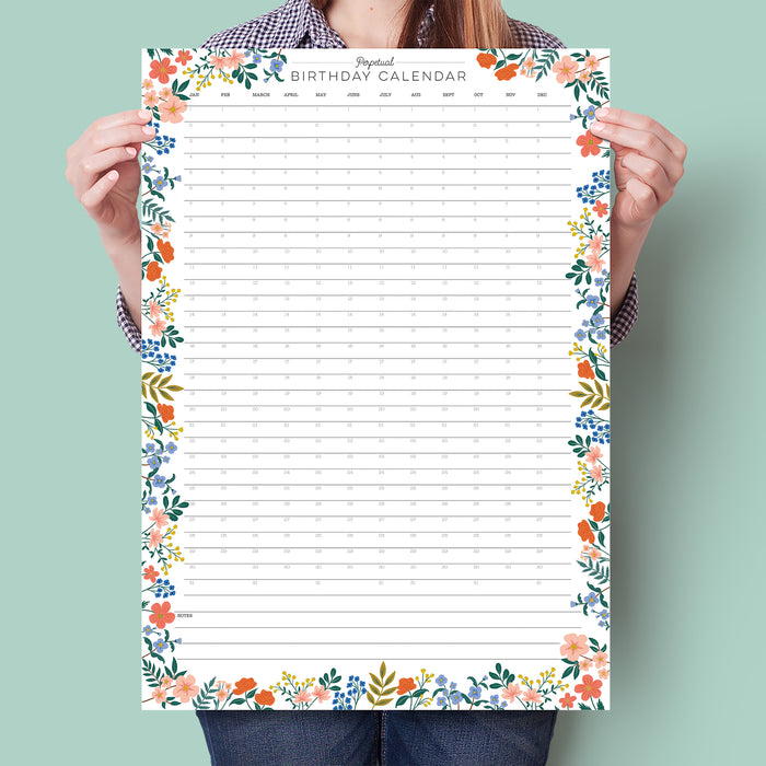 Colourful Floral Perpetual Birthday Wall Planner A2
