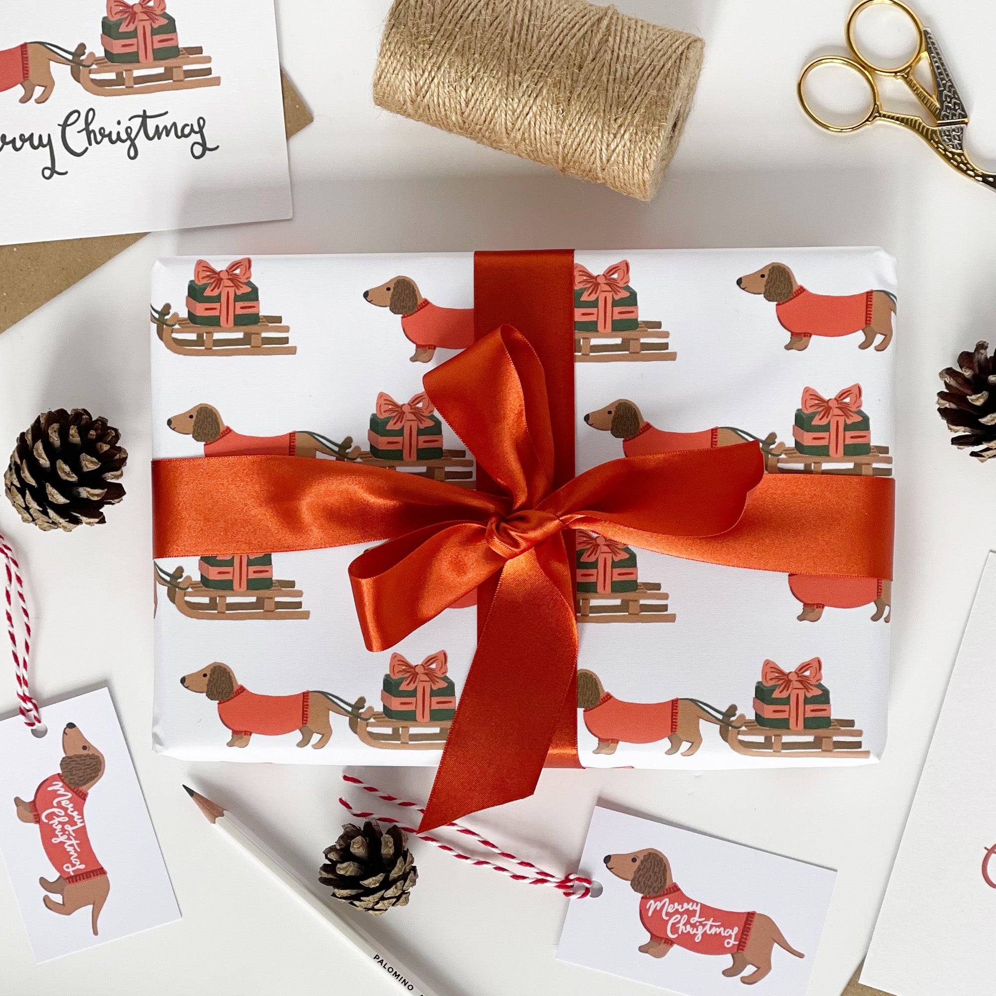 Christmas Dachshund and Sledge Gift Wrap & Tags
