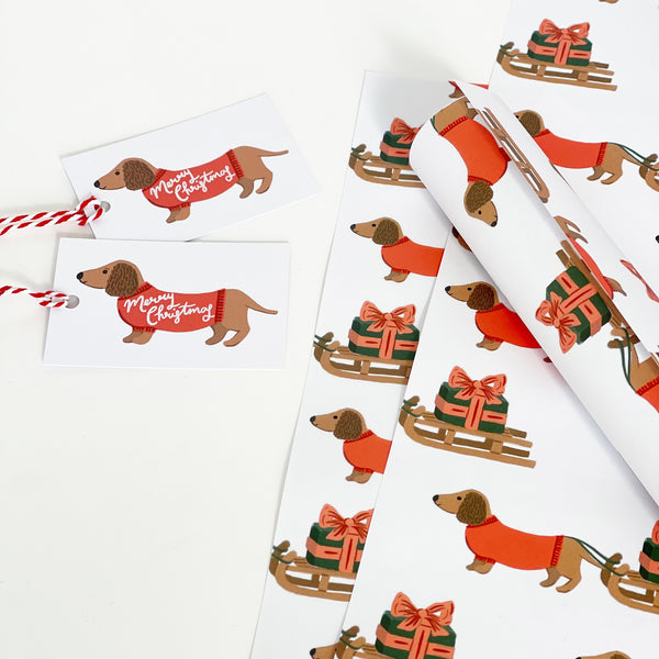 Christmas Dachshund and Sledge Gift Wrap & Tags