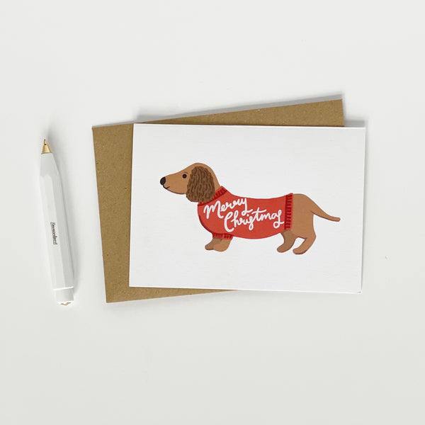 Dachshund pulling a Sledge Merry Christmas Card Pack