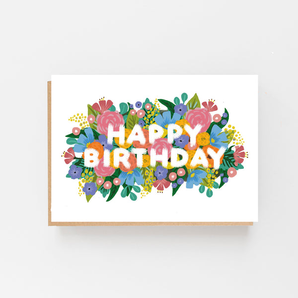 Happy Birthday - Flowers Vintage White