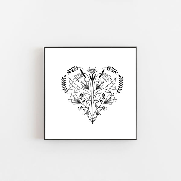 Floral Folk Heart Art Print