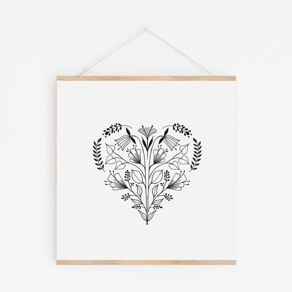 Floral Folk Heart Art Print