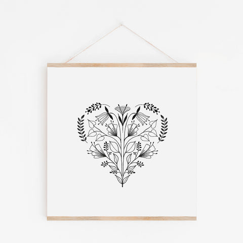 Floral Folk Heart Art Print