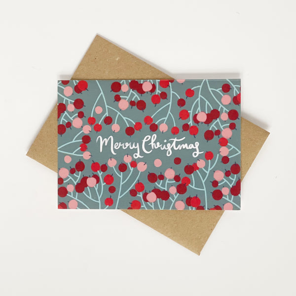 merry Christmas berries pattern card