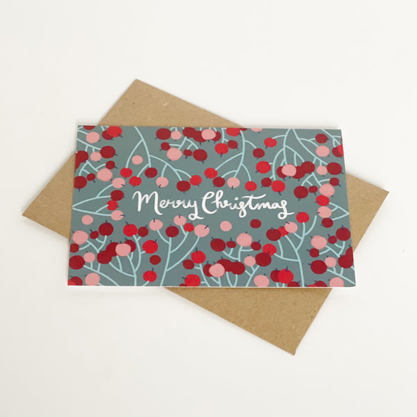 merry Christmas berries pattern card