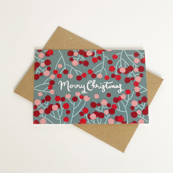 merry Christmas berries pattern card