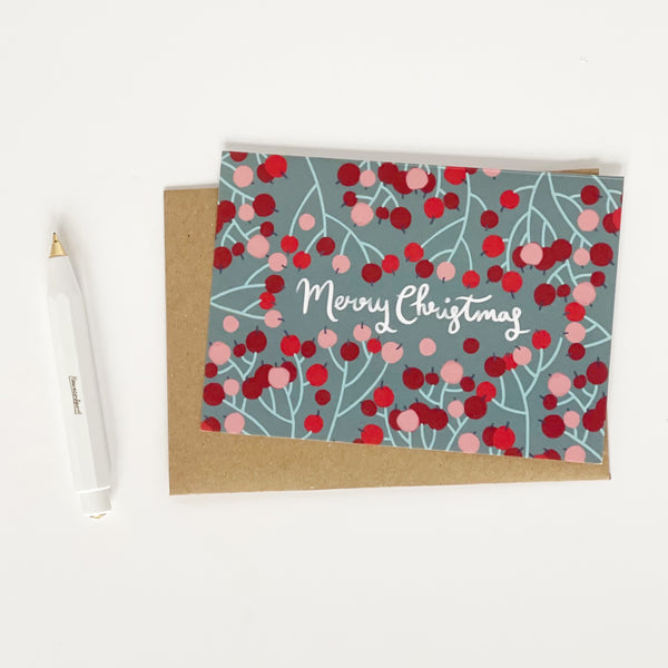 merry Christmas berries pattern card