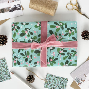 Christmas AQUA Mistletoe Gift Wrap & Tags