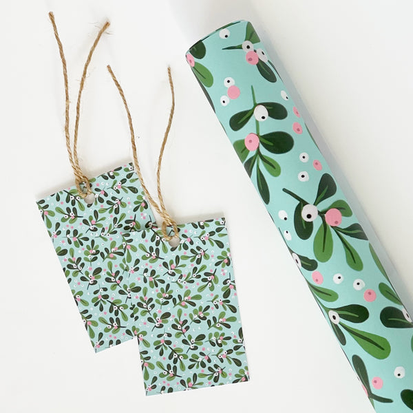 Christmas AQUA Mistletoe Gift Wrap & Tags