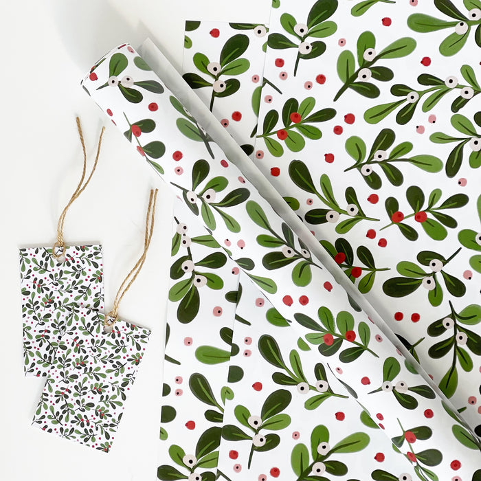 Christmas WHITE Mistletoe Gift Wrap & Tags