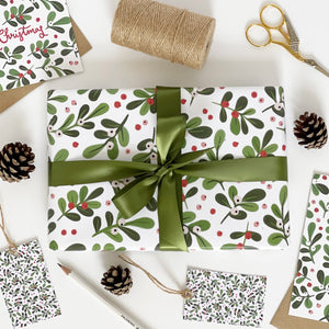 Christmas WHITE Mistletoe Gift Wrap & Tags