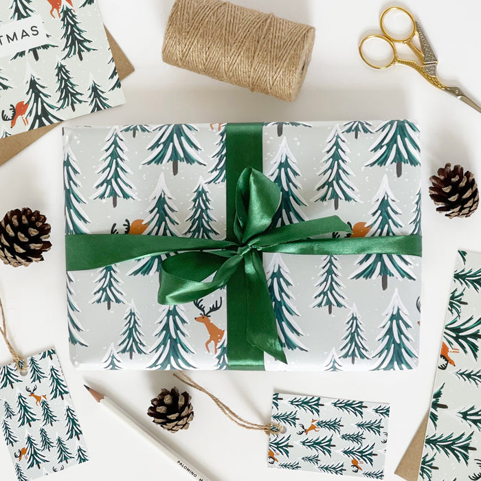 Reindeer and Christmas Tree Recyclable Wrapping Paper Set & Tags