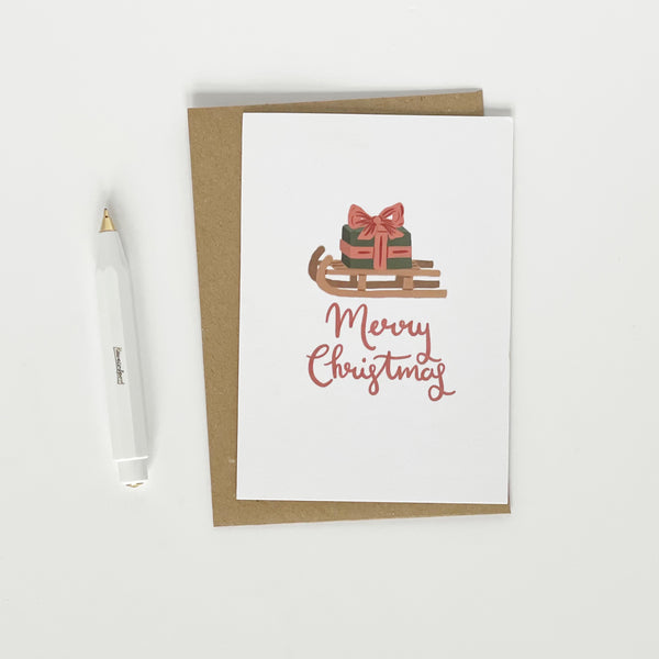 Merry Christmas Card - sledge & present