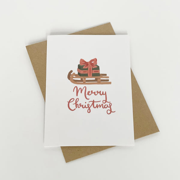 Merry Christmas Card - sledge & present